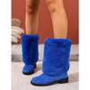 Women's Plus Size New European American Style Furry Patchwork Chunky Heel Round Toe Western Cowboy Knee High Boots