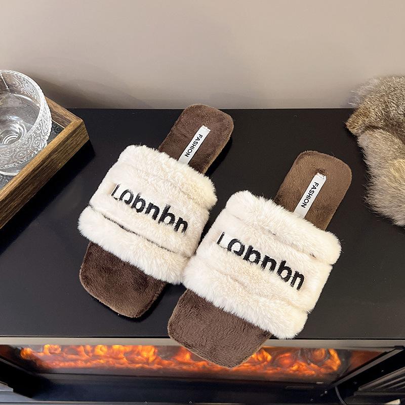 

Mao Mao Slippers Women s 2025 Autumn New Fashion Casual Versatile Premium Sense External Wear One-word Lazy Cotton Slippers 41 бежевый