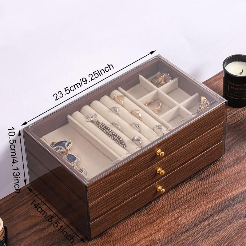 Retro Wooden Jewelry Boxes Multilayer Velvet Ring Earrings Necklace Bracelet Display Storage Case Desktop Jewellery Organizer