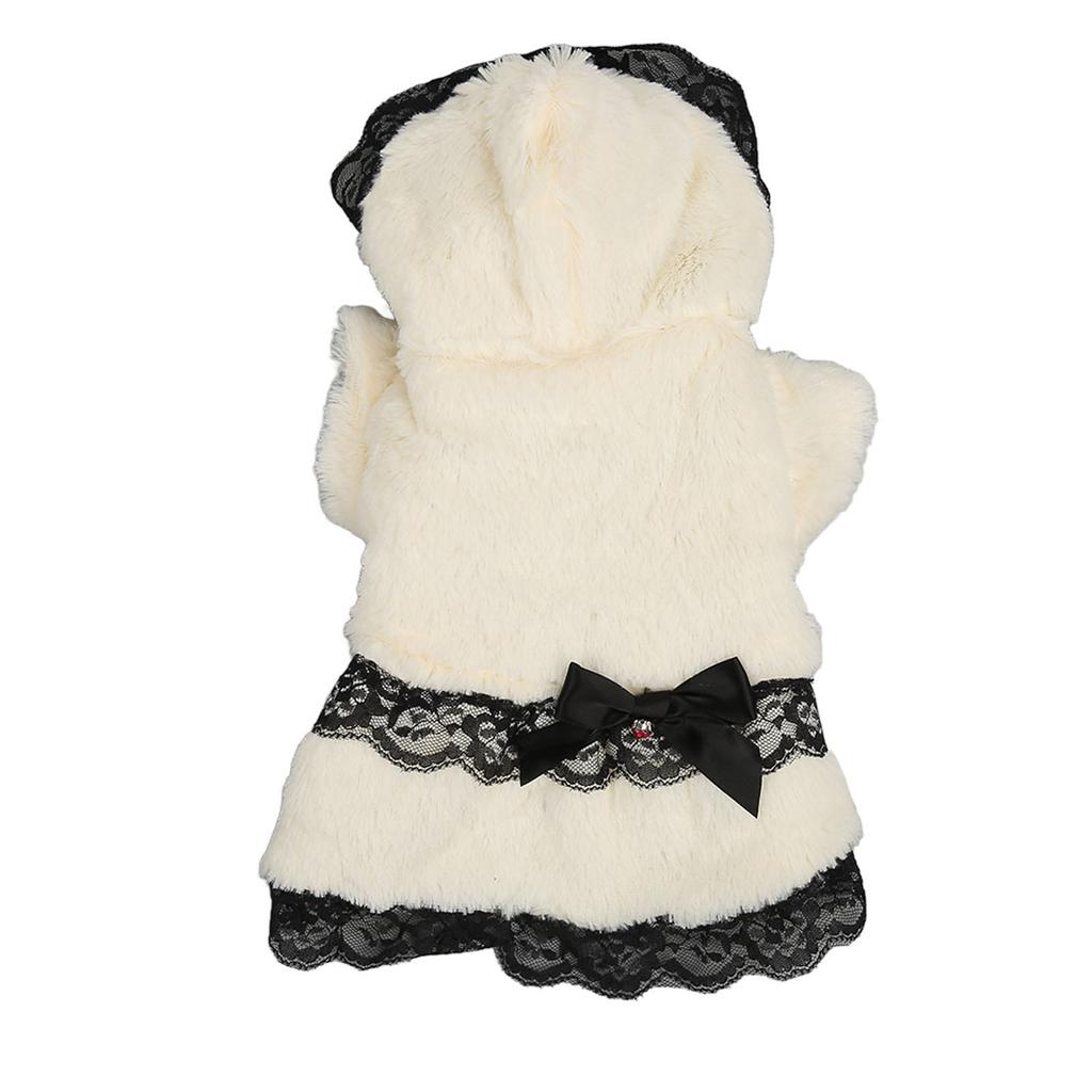 Haustier Warmes Kleid Weich Hautfreundlich Niedlich Kapuzenhund Winterkleidung für Welpe Katze Party Täglich Beige L