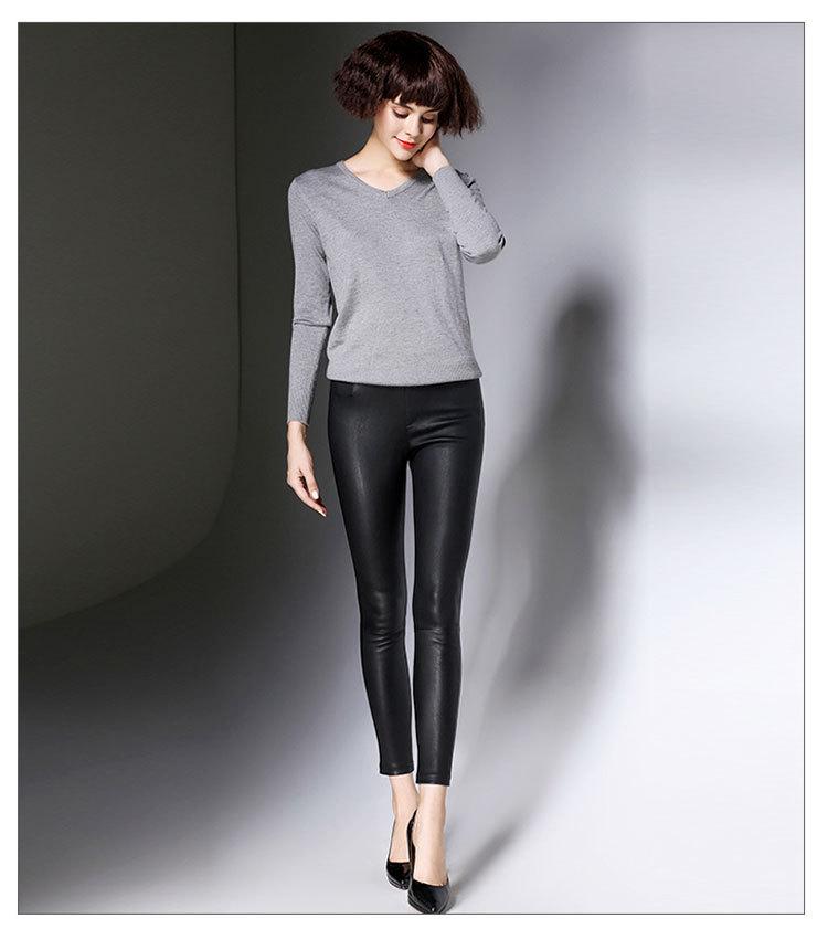 Women's High-Waist Slimming Lambskin Leather Pants: Sexy, Hip-Hugging, Casual, Long, and High Elasticity