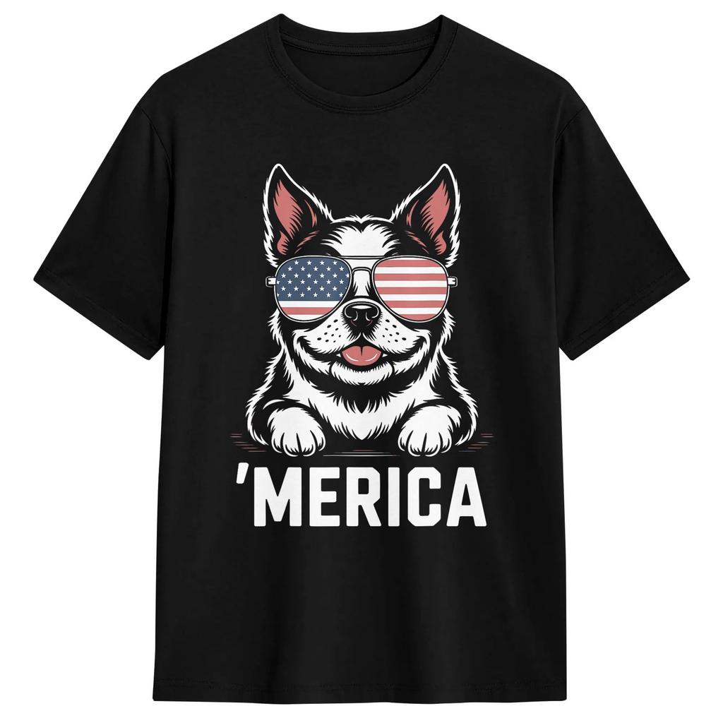 Boston Terrier 4th Of July Patriotic Dog Tshirt Trending T Shirts Shortsleeved Streetwear Tshirt 100 Cotton Oversize Tees