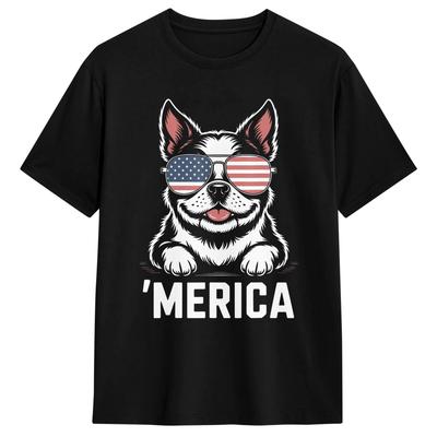 Couple Tshirt Boston Terrier 4th Of July Merica Patriotic T Shirts Harajuku Summer Tees Streetwear Pure Cotton Tops Plus Size