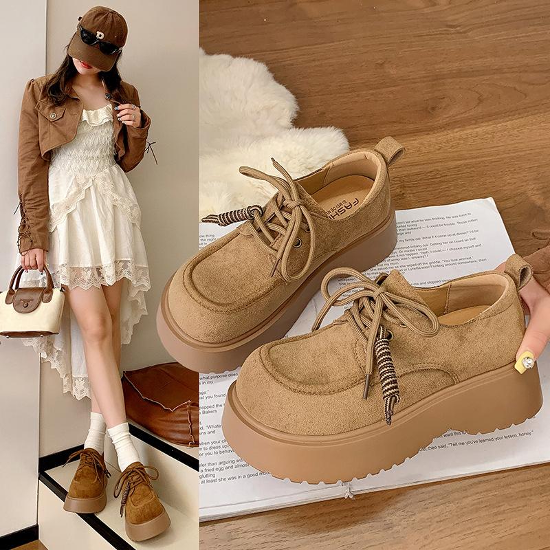 

Thick-soled all-inclusive women s spring and autumn new lace-up casual soft-soled one-pedal loafers 35