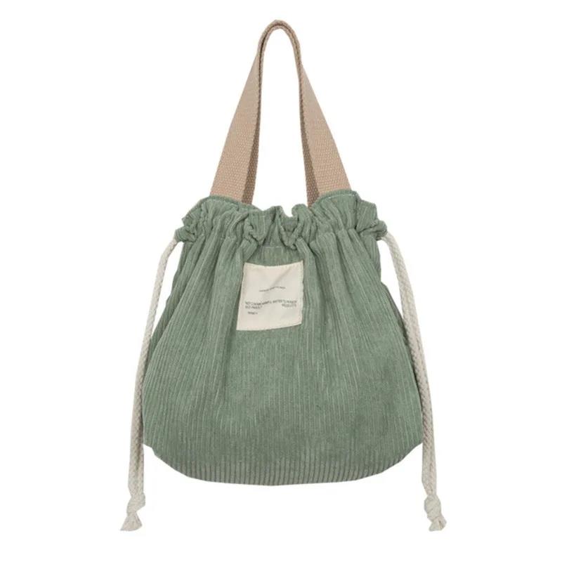 Lunch Bag Corduroy Canvas Box Drawstring Picnic Tote Eco Cotton Cloth Small Handbag Dinner Container Food Storage Bags