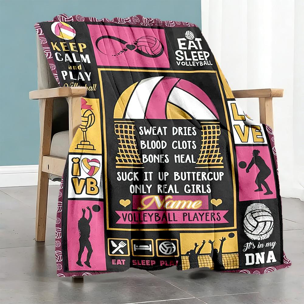 Pink Volleyball Customize Your Name Blanket Multi-purpose Personalized Blanket Comfortable Great for Livingroom Sofa Seaside Home Decor