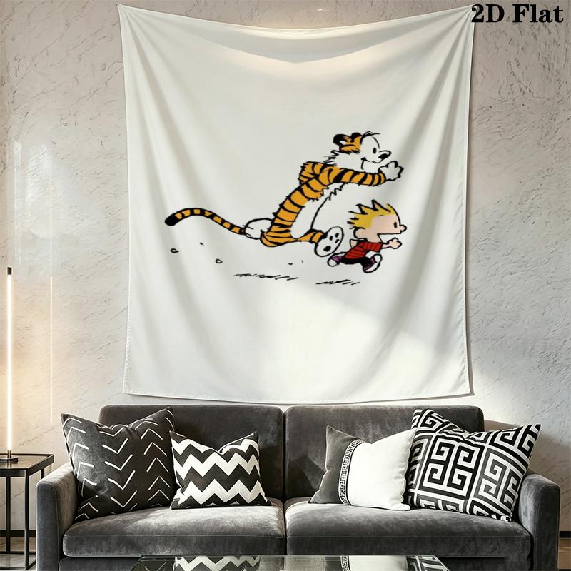 Calvin and Hobbes Wall Tapestry Aesthetic Wall Hanging Printed Fabric Blanket Decorative Tapestries for Bedroom Living Room Home Decor