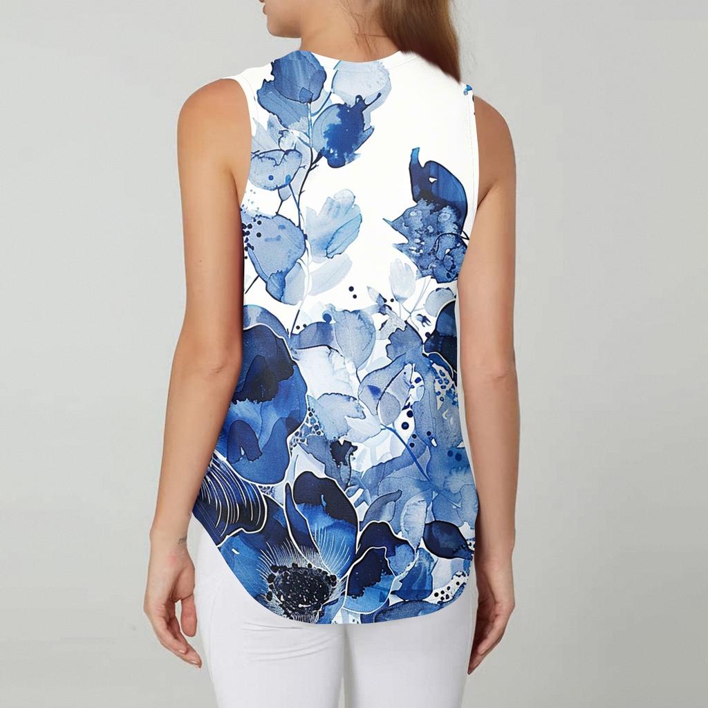 Damenmode Lässige ärmellose Weste Vintage Print Rundhalsausschnitt Ärmelloses Top