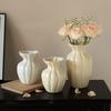 Creative Stripe Vases Decor, Ceramic, Home Bedroom Living Room Study, Flower Arrangement Table Decorations Cream Style Vase, 1Pc
