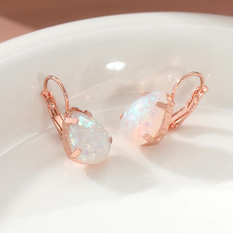 Fashion Rose Gold Color Water Droplet Inlaid Imitation Opal Dangle Earrings for Women Delicate Engagement Party Earrings