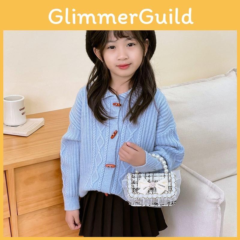 Crossbody Kids Stylish Bag With Cute Bow And Pearl Chain Trendy Design Korean