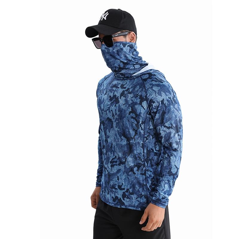 Polyester Breathable and Quick-drying Fishing Shirt Lure Fishing Hooded Sun Protection UPF50+ Fishing Clothes with Face Mask