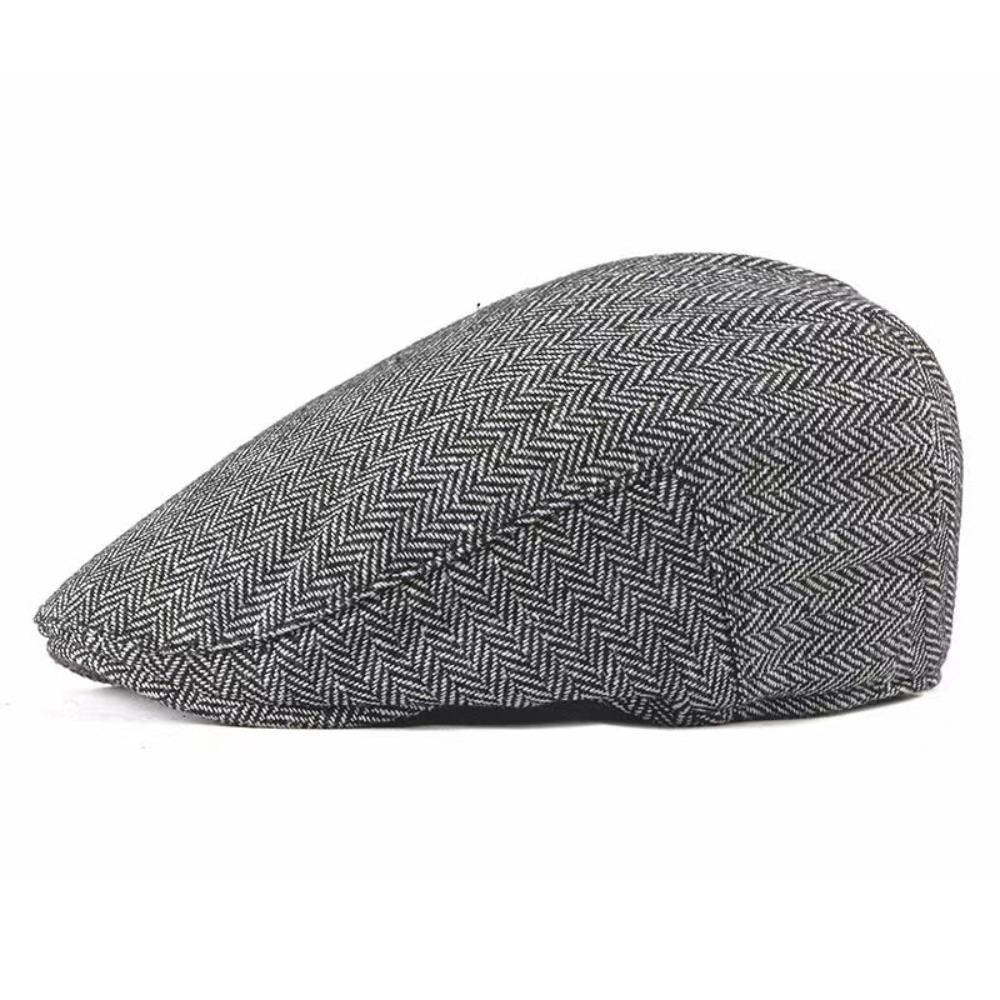 

Herringbone Painter Hat Flat Top Newsboy Cap Casual Men Beret Middle-Aged світло-сірого кольору