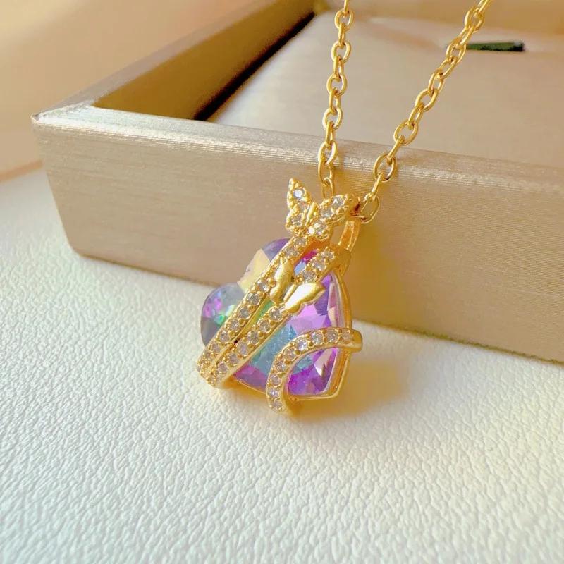 Moderna y Lujosa Cadena para Clavícula de Acero Inoxidable, Personalizable y Versátil, con Colgante de Ostra y Perla en Forma de Corazón de Melocotón