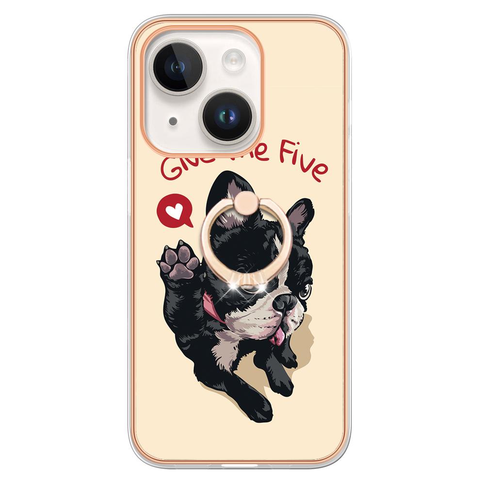 Luxusní IMD galvanický rám TPU Nárazuvzdorné pouzdro na telefon Kovový prstencový stojan pro iPhone 11 12 13 14 Pro Max 15 15 Ultra 15Plus