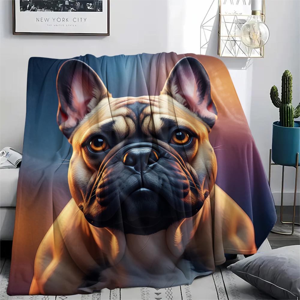 1Pc French Bulldog Print Flannel Blanket, High quality Comfortable for All Seasons, Home Decor, Warmth and Comfort, Perfect for Gifts