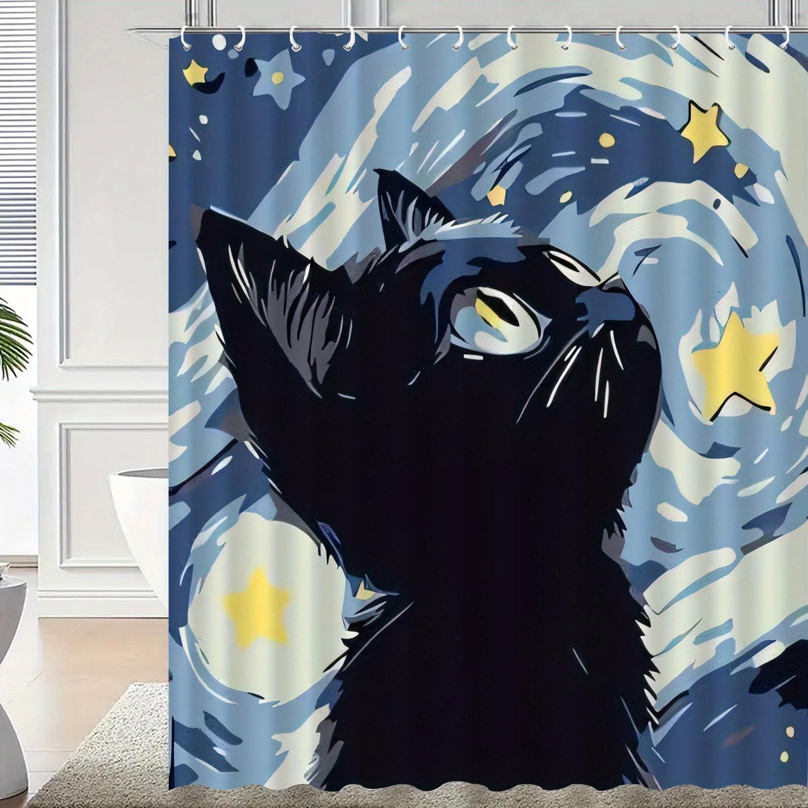

Mystic Cat Shower Curtain: Embrace The Bold Night Sky Design, Soft Fabric, And Magical Vibes For Your Unique Bathroom W60H190(CM)-1 Pcs