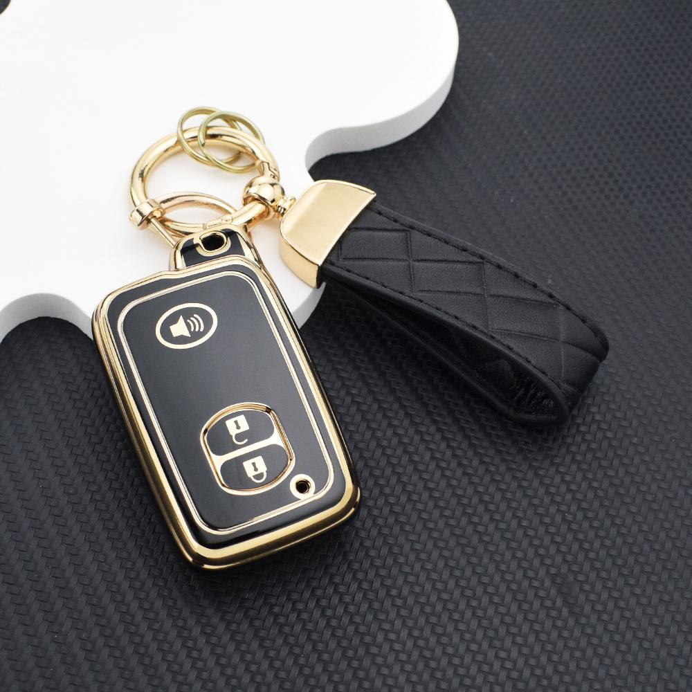 Car Key Case with Key Chain 3 Buttons Remote Cover Holder for Toyota Prius 30 Alpha Aqua Land Cruiser Auris Lexus LC 200
