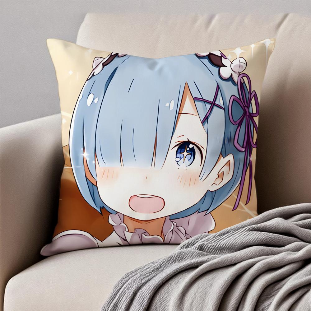 Fantasy Popular Anime RRe Zero Cushion Cover Pillowcase Antidustmite Invisible Zipper Short Plush Sofa Cushion