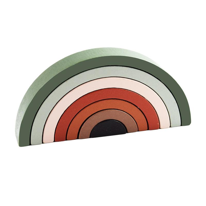 Arch Bridge Rainbow Stacking Building Block Kids Montessori Educational Games Color and Shape Cognitive Wooden Toys for Children