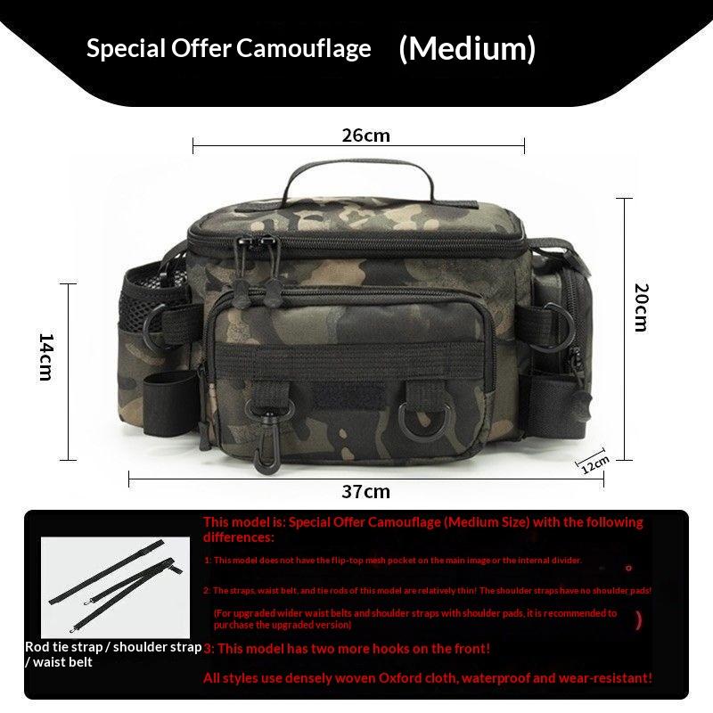 Water Resistant Lure Fishing Bag Multiple Storage Pockets Adjustable Straps Great for Trekking Hiking and Casual Fishing