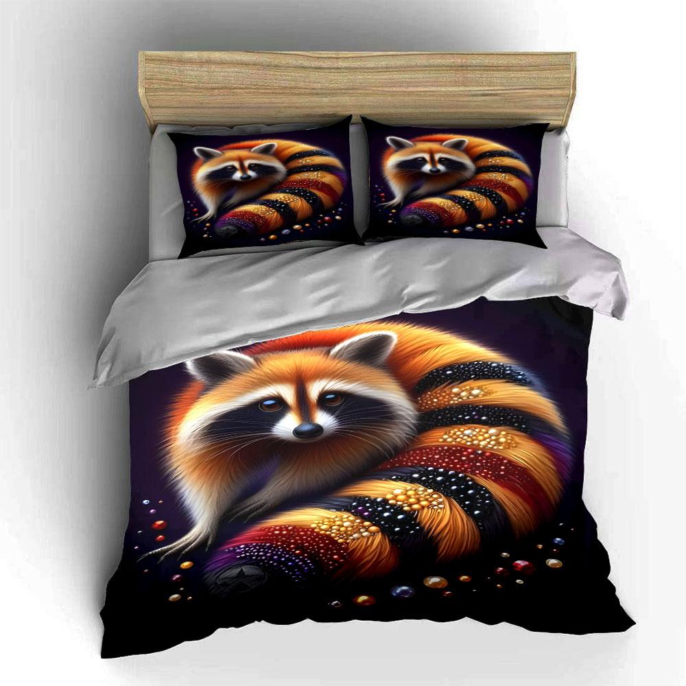 Raccoon Art Decor Set Soft Comfortable Duvet Cover Bedding Set Included 1*Duvet Cover & 2*Pillowcases, Gift