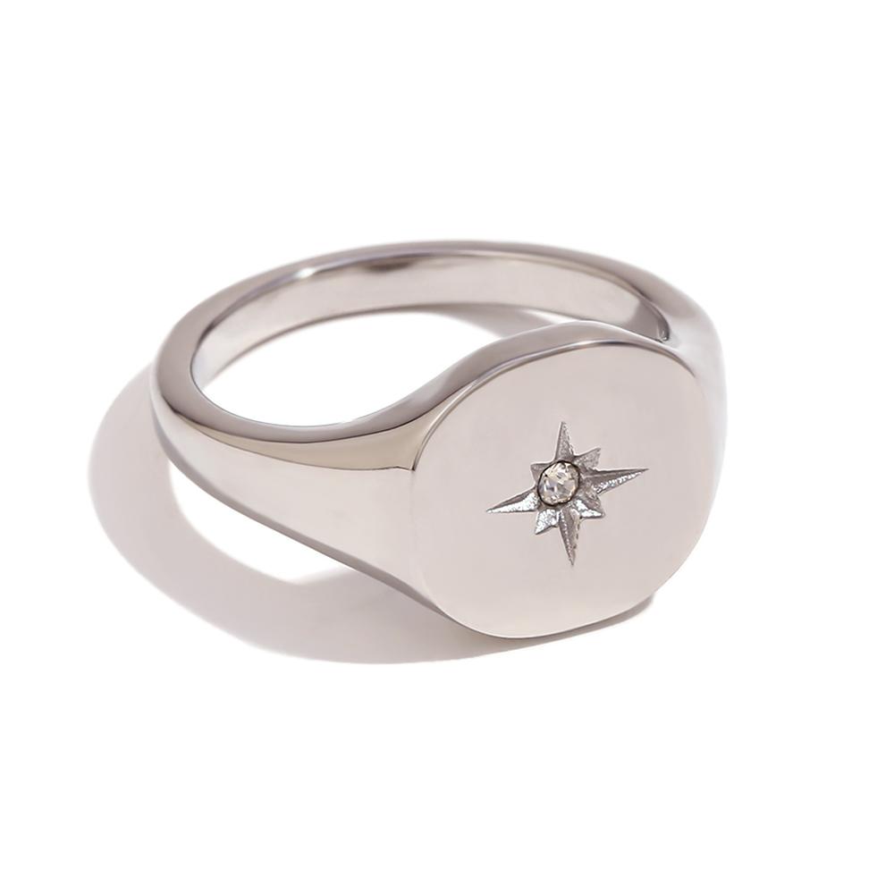 

E.B.belle Aspect North Star Seal Ring Silver Color Waterproof 316L Stainless Steel Jewelry 18K Gold Plated Accessories 8