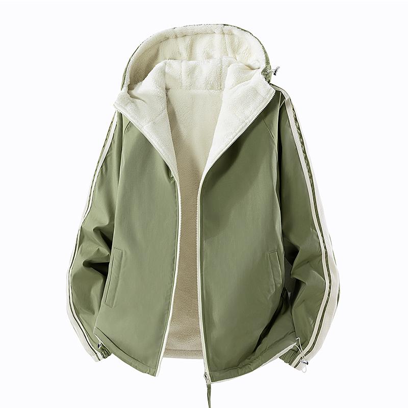 Outdoor Double-sided Lambskin Winter with Thick Fleece Casual Hooded Cotton Jacket, Windproof and Warm Cotton Jacket