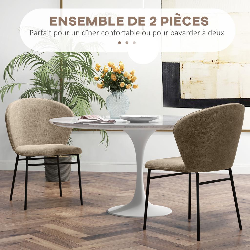 Set of 2 dining chairs padded seat in linen-look fabric stable steel legs modern design light brown