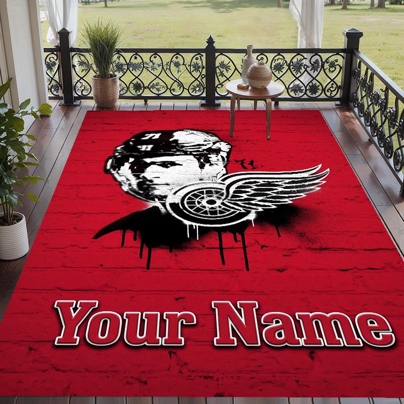 Custom Text Printed Rug Detroit Red Wings Non Slip Floor Carpet For Home Room Decor
