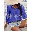 Women Oversize Printed V Neck 3 4 Sleeve Casual Summer Fashion T Shirt