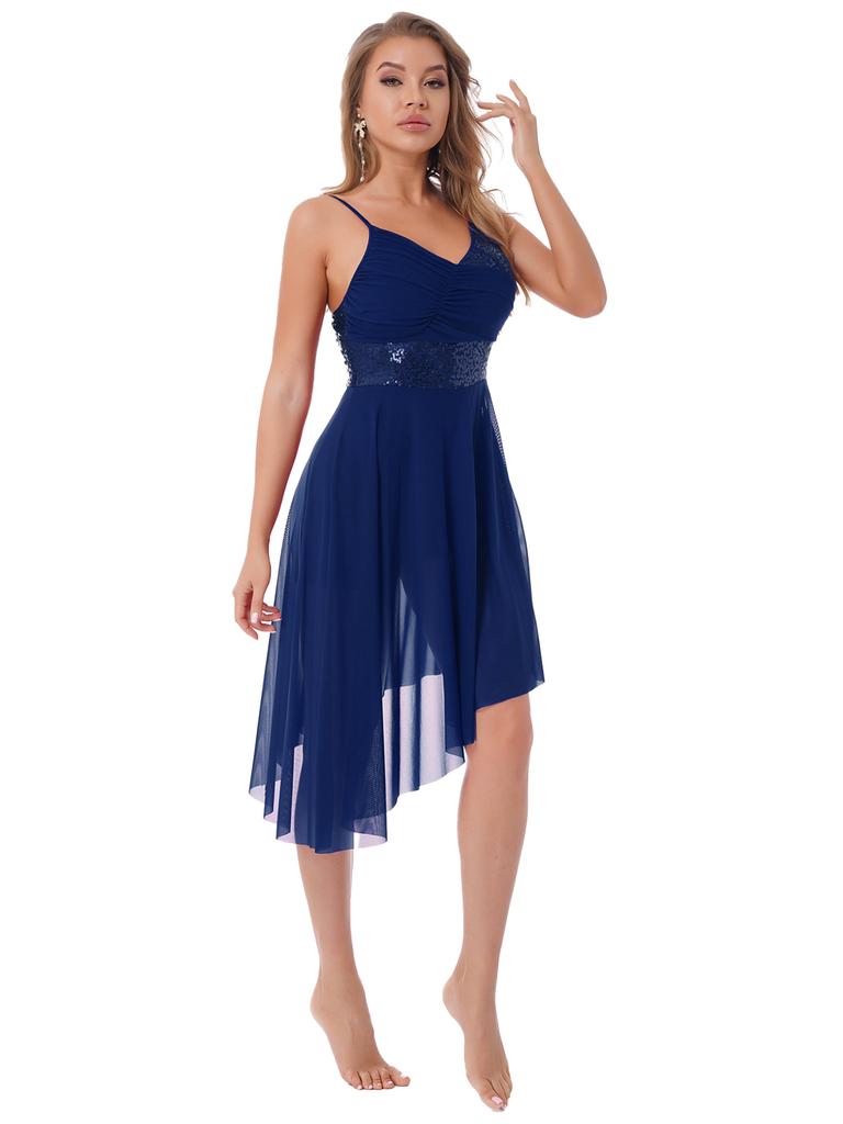 Rochie plisată pentru femei Costum de performanță de dans Rochie cu tivul asimetric cu paiete pentru Dans Latin Dans Liric