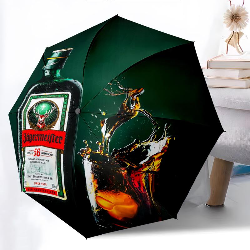 Jägermeister Splash: Kräftig Lebhaft Faltbarer Regenschirm Langlebig Geeignet für alle Jahreszeiten Dreifach faltbar Reise Sonnenschirm