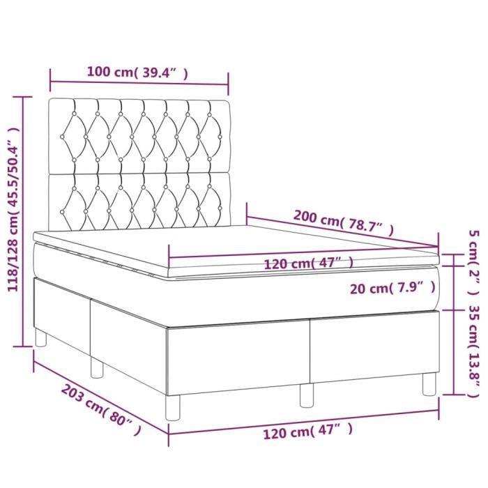 3143194 vidaXL Divan Bed and Mattress Dark Grey 120x200cm Velvet