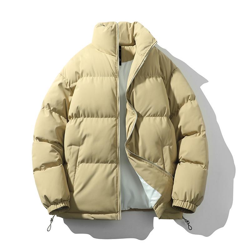 2025 Unisex Winter Stand Collar Thickened Puffer Jacket - Solid Color, Trendy Casual