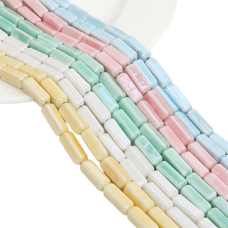 [6x15mm] 5pcs/Bag Cuboid Beads Colored Ceramic Beads Charm Loose Spacer Beads for Earring Bracelet Necklace DIY Jewelry Making Accessories