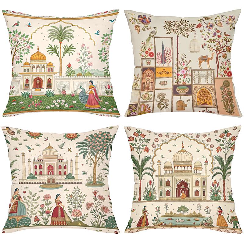 Indian Style Cushion Covers With Palace And Women Patterns Polyester pillowcase, sofa decorative cushion cov Headboard Pillow