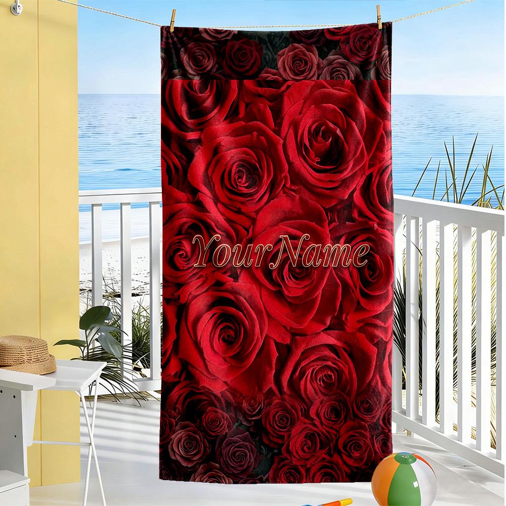 Rose Personalized Text Beach Towel High Absorbency & Quick-Dry Suitable for Swimming Gym Camping Yoga Vacation