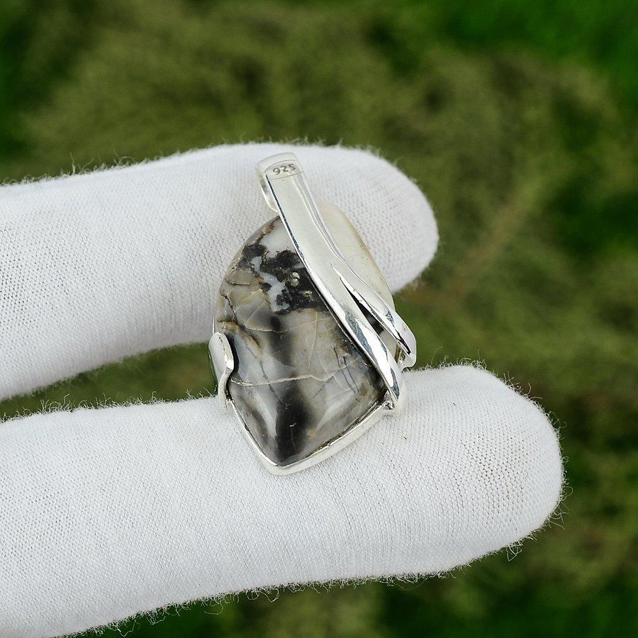 Marquise Zebra Jasper Stone Sterling Silver Handmade Handcrafted Wife Pendant