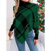 Autumn/Winter Women's Hooded Sweatshirt Casual Colour-Blocked Checked Turtleneck Long-Sleeved Cape Knit Jumper Christmas Ladies' Knitted Top