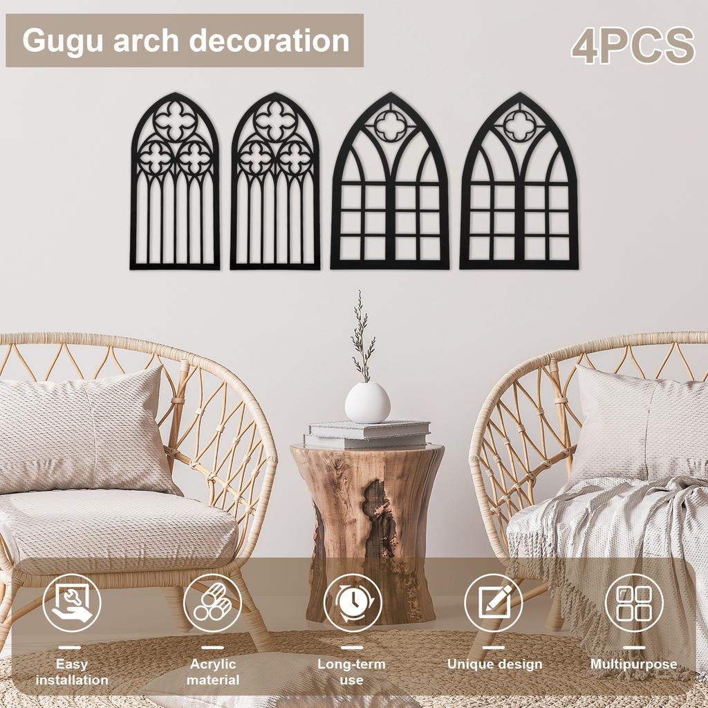 4 Pcs Arched Window Wall Mirror Acrylic Mirror Wall Stickers Decorative Windowpane Mirror Vintage Arch Mirror Wall Decor