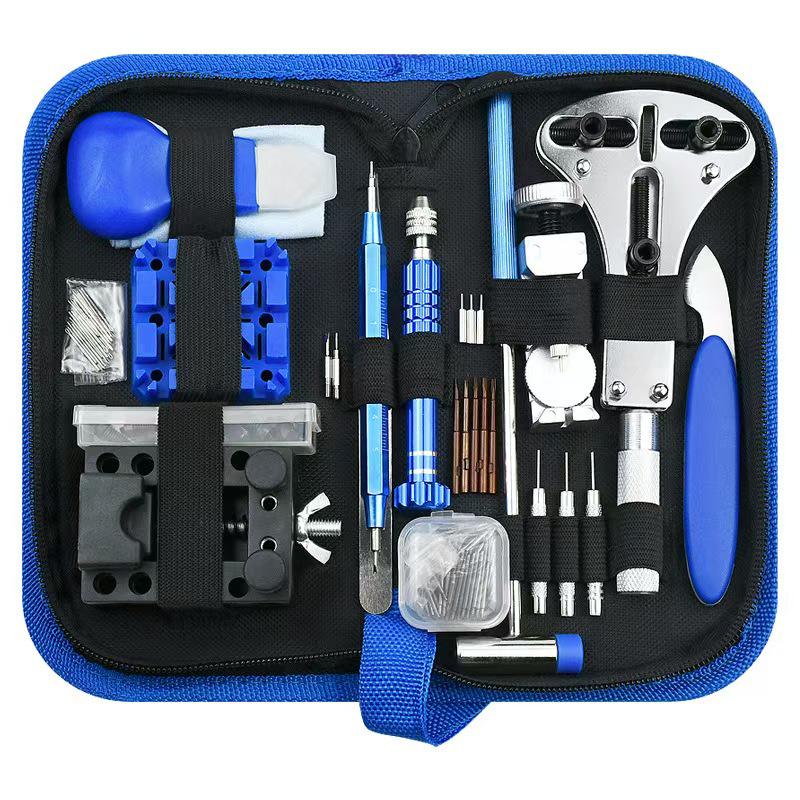 Watch Repair & Maintenance Tool Set with Disassembly Tools, Battery Replacement, and Cloth Bag.