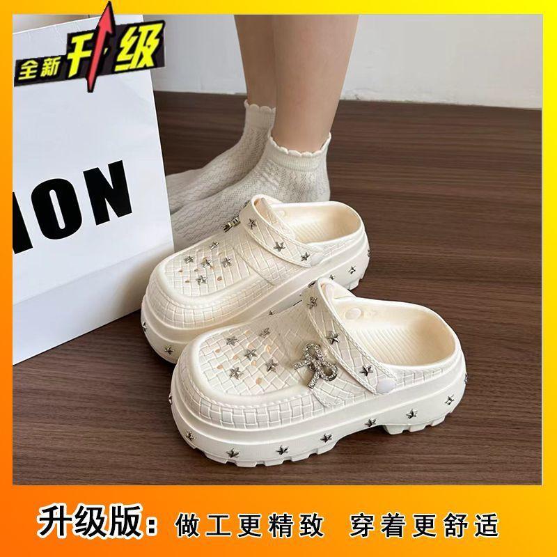 

Женские туфли с отверстиями на толстой подошве, уличная обувь для увеличения роста, пляжные прохладные тапочки, женские полутапочки на мягкой подошве, новинка лета 2025 40