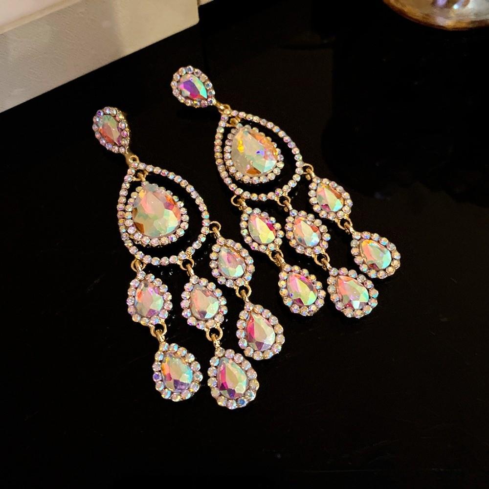 Long Style Water Drop Earrings Colored Crystal Fringed Earrings Dangle Earrings  Ladies  Jewelry золотой