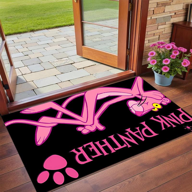 Anti‑Slip Crystal Velvet Floor Rug, Pink Panther Design Carpet for Indoor Living Bedroom Home Decoration