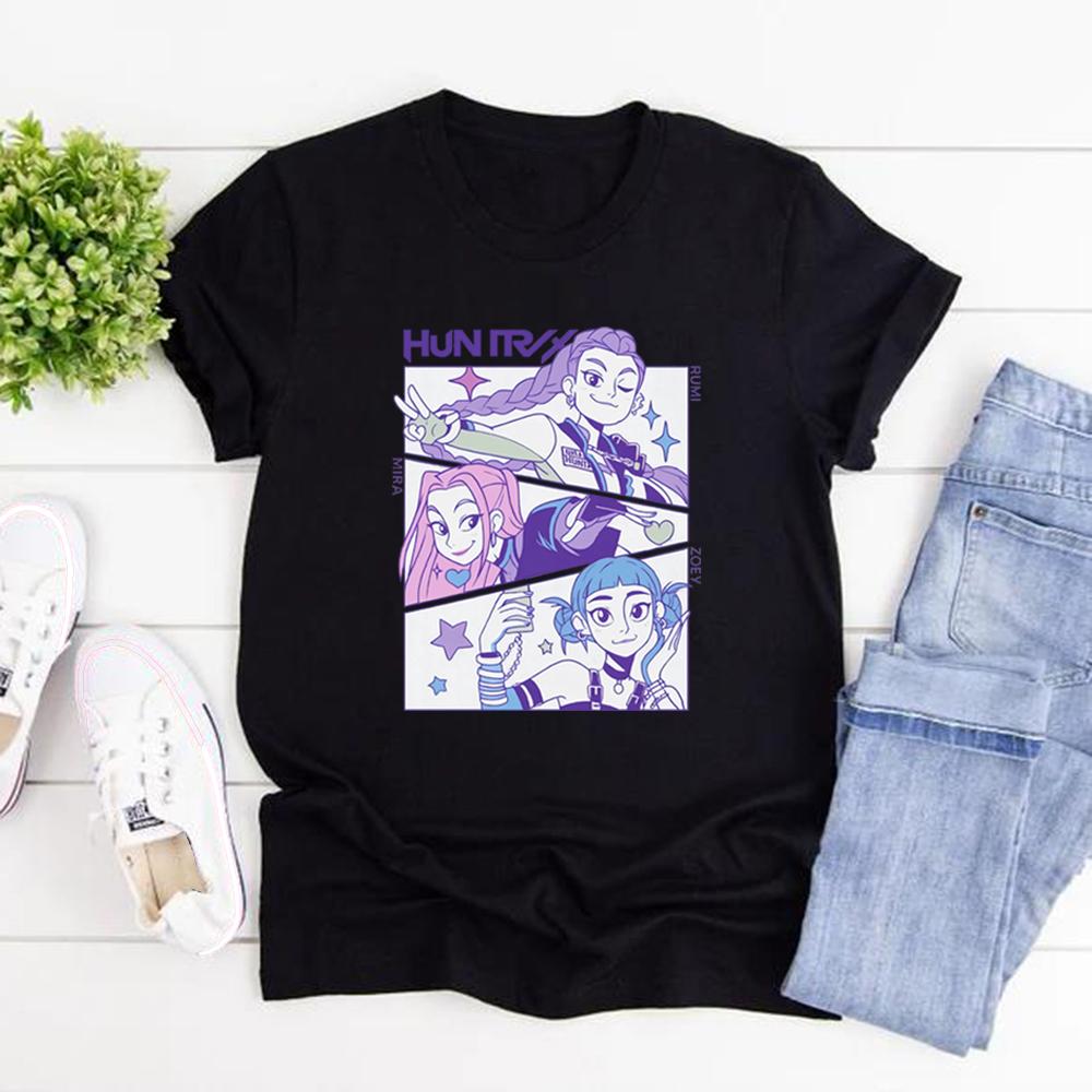Kpop Lovci démonů Tričko Dárek pro milovníka korejského popu Kpop Huntrix Tričko Ležérní s krátkým rukávem Dámská trička Streetwear Dámské topy
