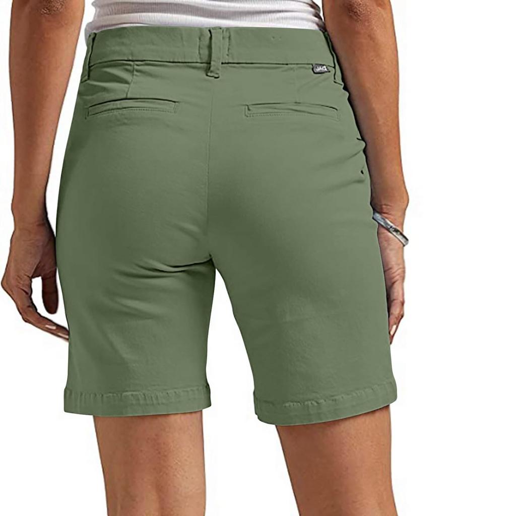 Women's Casual Stretch Chino Shorts with Pockets, Comfortable Mid-Rise Summer Shorts for Everyday Wear Rust Color