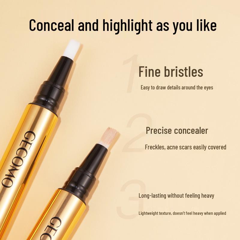 GECOMO Press-Type Concealer Pen: Covers Dark Circles, Acne Scars, Blemishes & Brightens Tear Troughs with Liquid Cream
