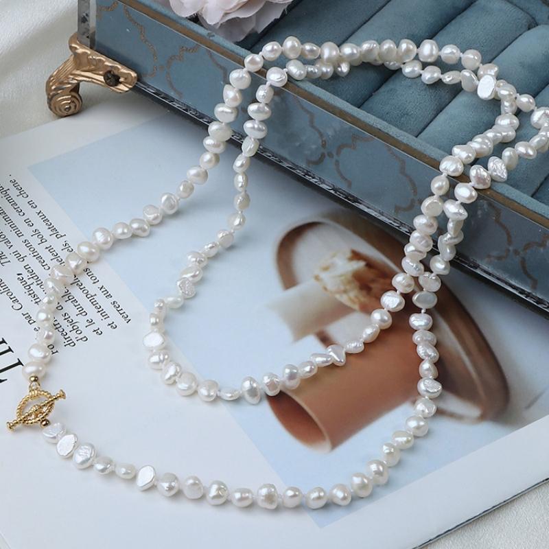 90cm Two Sides Light Natural Freshwater Baroque Pearl Beaded Necklace Irregular Pearl Sweater Chain Women's Long Winter Necklace
