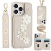 3IN1 Crossbody Rope Wrist Strap Flowers Leather Wallet Phone Case For iPhone 15 11 12 13 14 16 Pro Max X XR XS 7 8 Plus SE Cover
